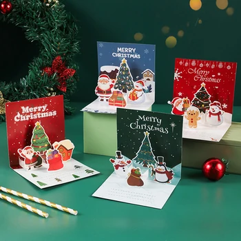 1 комплект 3D ярких рождественских открыток, Веселый Санта Клаус, Снеговик, Лось, Рождественские поздравительные открытки для праздничных принадлежностей