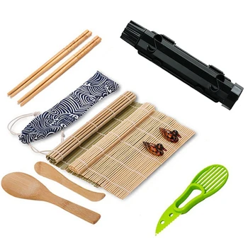 1 комплект для приготовления суши, набор роликов для формования суши, Бамбуковый коврик для раскатывания овощей и мяса, аксессуары для кухонных инструментов DIY