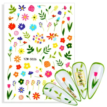 1 Лист Наклейки для ногтей, цветочный клей, слайдер для маникюра DIY, 3D Наклейки для ногтей, наклейки с цветущими листьями, Клейкий Маникюр