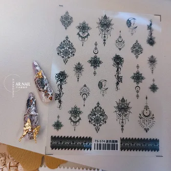 1 лист Элегантного богемного дизайна 5D Рельефные наклейки с металлическим цветком для ногтей Слайдеры для переноса ногтей Вставки Наклейки Украшения 1