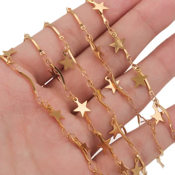 1 метр из нержавеющей стали Позолоченные цепочки с наполнением Star Charm Rolo Ножной браслет Ожерелье для изготовления ювелирных изделий своими руками