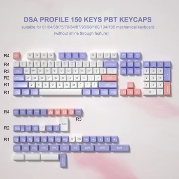 170 клавишных клавишных колпачков двойного действия PBT, комплект OEM-профилей, колпачок для клавиш с подсветкой для переключателей Cherry MX, Механическая игровая клавиатура