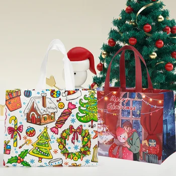 1Шт Пакеты с Рождественскими подарками Рождественская Елка Санта-Клаус Упаковка конфет Для подарков Нетканая сумочка для рождественской новогодней вечеринки Декор