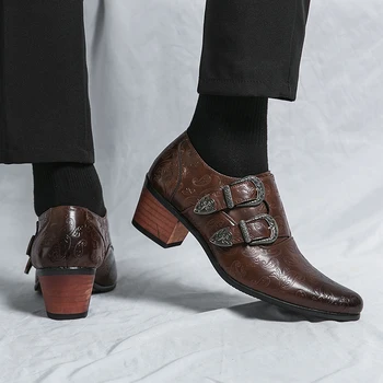 2023 Новая мужская официальная обувь Оксфорды на высоком каблуке Мягкие мокасины Мужское платье с красным цветком, увеличивающее рост, обувь для вождения в лодке Gommino