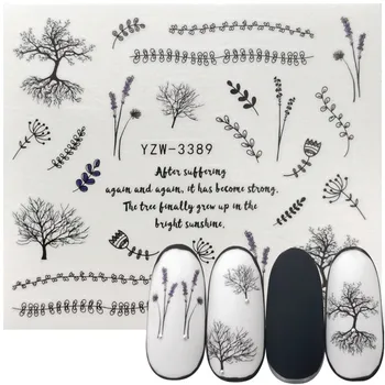 2023 Новые дизайны Благородные Черные наклейки с растительной водой, наклейка для ногтей, хлопья водяных знаков, тату-слайдер, украшение для ногтей