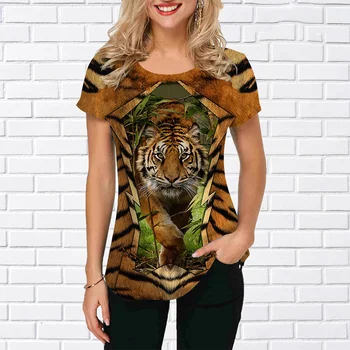 2023 Новые женские футболки с тигровым принтом, женские топы, женская футболка, модное дизайнерское платье, уличная одежда, футболки с объемным рисунком.