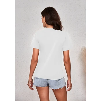 2024 Новая однотонная женская футболка с коротким рукавом, хлопок, O-образный вырез, Свободные базовые тонкие топы, модные футболки в стиле харадзюку, повседневная верхняя одежда, футболки 5