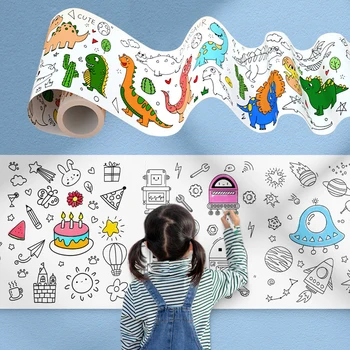 300X30CM Kawaii Children's Drawing Roll DIY Sticky Color Filling Рулон Раскрашивающей Бумаги Для Детей, Рисующих Раннее Образование