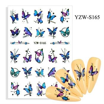 3D Наклейки с бабочками для ногтей, Акварельные Наклейки, Синие Цветы, Слайдеры, Обертывания, Маникюр, Летние Украшения для ногтей