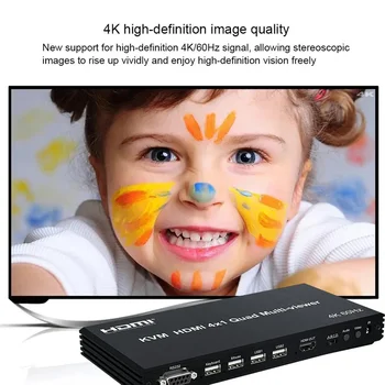 4K 60Hz KVM HDMI 4x1 Quad Screen Multi-Viewer 4 в 1 Выходе Поддержка PIP 90 ° 180 ° Флип USB Управление клавиатурой и мышью 4 шт. 5