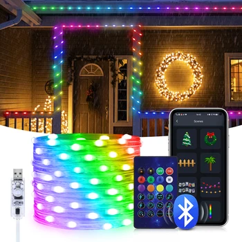 5 М 10 М 20 М 5 В RGBIC Dream Color LED Fairy Lights USB LED Медный Провод Струнный Светильник Bluetooth Красочная Рождественская Елка Декор Лампа
