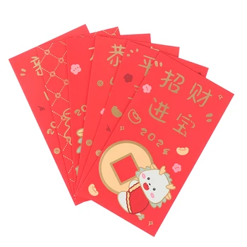 6шт мультяшных китайских красных конвертов, подарочная упаковка HongBao, карманы для денег на Новый Весенний фестиваль 2024 года