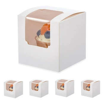 AFBC 100шт Белая коробка для кексов Индивидуальная Со вставкой, маленькие одноразовые коробки для кондитерских изделий с прозрачным окошком