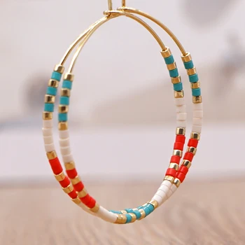 Go2BoHo Серьги-кольца из нержавеющей стали, позолоченные сережки, ювелирные изделия в родном стиле, серьги в стиле Бохо из бисера для женщин, ювелирные изделия