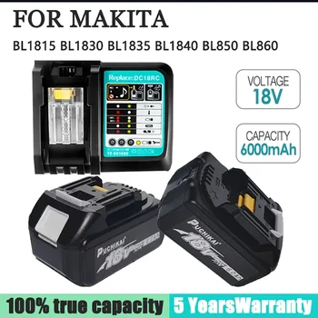 Makita 18V Battery 6000mAh Аккумуляторная Батарея Для Электроинструментов со Светодиодной Литий-ионной Заменой LXT BL1860B BL1860 BL1850 3A LED Зарядное Устройство