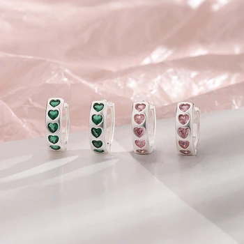 MEETSOFT, 1 штука, Серьги-кольца из серебра 925 пробы с разноцветным цирконием в виде сердца для модных женщин, Изысканные ювелирные изделия, минималистичные Аксессуары