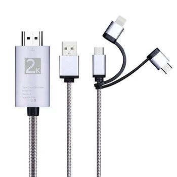 Micro-USB TYPE C к HDMI 3 В 1 Разъем для телевизора высокой четкости 2K, кабель-адаптер USB для монитора Iphone Ipad Android Смартфон