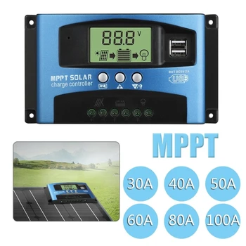 MPPT Автоматический солнечный контроллер 100A 80A 60A 50A 40A 30A Солнечные контроллеры с ЖК-дисплеем с двумя USB-батареями на солнечной панели челнока