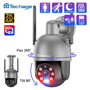 Techage 8-мегапиксельная беспроводная IP-камера безопасности 4K 2K PTZ, камера видеонаблюдения, WIFI, наружный искусственный интеллект, красно-синяя световая сигнализация, обнаружен человек
