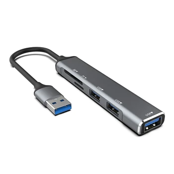 USB-КОНЦЕНТРАТОР 3,0 USB-A Концентратор-Разветвитель 5 Портов USB3.0 С Устройством чтения карт TF/SD Высокая Скорость Передачи Данных Для портативного компьютера Простота в использовании B