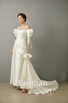 Vestidos De Novia Свадебное платье в стиле бохо с открытыми плечами и длинными рукавами, плиссированное свадебное платье, атласное платье невесты, Vestido