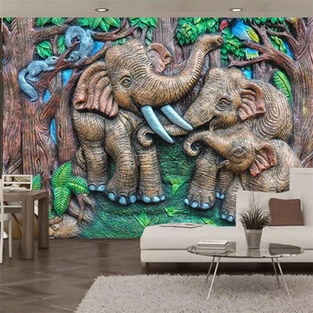 wellyu Пользовательские обои 3d фотообои стереорельеф резьба по дереву лесной слон настенная роспись детской комнаты ТВ фоновые обои