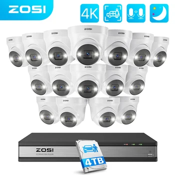 ZOSI 16-Канальная Система IP-Камер Видеонаблюдения 4K На Открытом воздухе 8MP 5MP Двухстороннее Аудио AI Система Обнаружения Человека и Транспортного Средства Видеонаблюдения