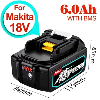 Аккумуляторная Батарея 18V 6.0 8.0Ah Для Электроинструментов Makita со Светодиодной Литий-ионной Заменой LXT BL1860 1850 18 v 9 A 6000 mAh 1