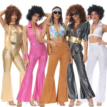 Винтажные костюмы рок-диско певиц 70-х, женский косплей хиппи, костюм 80-х, сценическое представление, танцевальный наряд, платье для вечеринки на Хэллоуин