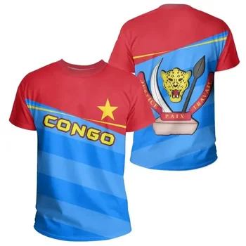Высококачественная футболка с 3D принтом флага Демократической Республики Конго, Летняя повседневная футболка с коротким рукавом и круглым вырезом для мужчин KID100-6XL