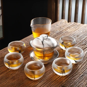 Высококачественный глазированный чайный сервиз кунг-фу, чернильный чайник и набор чайных чашек, полный набор домашнего нефритового фарфора и нефритового чая.