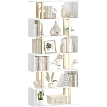Геометрический книжный шкаф Yusong, книжная полка S-образной формы, 6-ярусные книжные полки для спальни, современная деревянная декоративная витрина