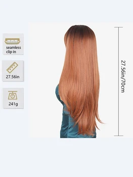 Горячая продажа Коричневый Оранжевый длинные прямые волосы средней расстались челкой парик высокой температуры для женщин шелковые машинного производства химического волокна 2
