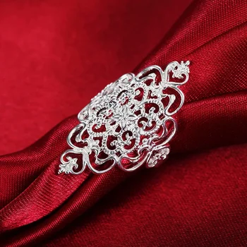 Горячие Изысканные Широкие кольца из стерлингового серебра 925 пробы в стиле Ретро с элегантным цветком для женщин, модные праздничные подарки, Подвески, ювелирные изделия свадебных брендов.