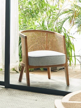 Диван-кресло из скандинавского ротанга, балкон, массив дерева, новое китайское кресло для отдыха, мебель для гостиничного дивана Zimb