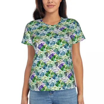 Женская футболка Летняя фиолетовая тропическая футболка с пальмовыми листьями Y2K, забавные футболки с короткими рукавами, топы базового дизайна оверсайз