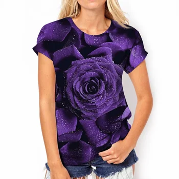 Женская футболка с цифровым цветочным 3D-принтом, летняя уличная мода в стиле харадзюку, удобная женская футболка, однотонная повседневная