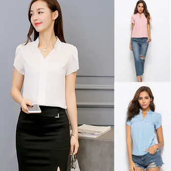Женская шифоновая блузка, женские топы с коротким рукавом, Элегантные женские Официальные офисные блузки, плюс Размер 3XL, шифоновая одежда, рубашка