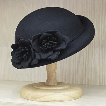 Женские зимние шапки-береты с двойным цветком, женская шляпа, модная фетровая шляпа для свадебной вечеринки, церкви