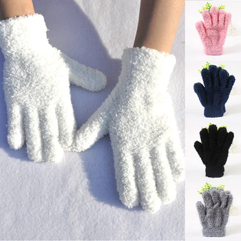 Женские и мужские флисовые утепленные перчатки, сохраняющие тепло Зимой, плюшевые меховые варежки на все пальцы, мягкие эластичные повседневные однотонные велосипедные лыжные перчатки