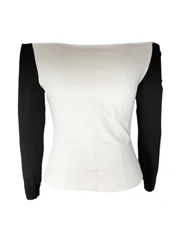 Женские повседневные топы с длинными рукавами, Базовая блузка контрастного цвета с открытыми плечами, приталенная 0