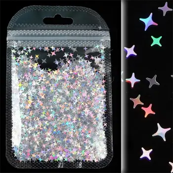 Звездный Лазерный Серебряный Экологичный Дизайн Ногтей Nail Art Decor Nail Sequin Cross Star Glitter