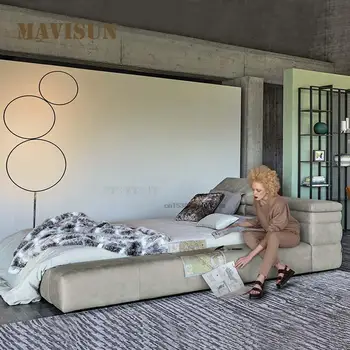 Индивидуальная тканевая кровать с современной итальянской минималистской технологией, двуспальная свадебная кровать Татами в Главной спальне, 1,8 метра для виллы