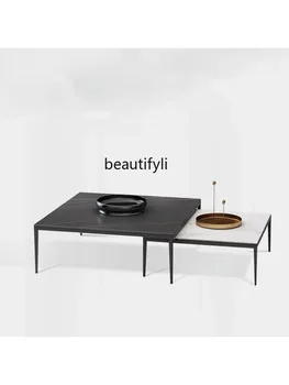 Итальянский журнальный столик с каменной плитой Простой Современный Дизайнерский образец комнаты, Комбинация Выдвижной высоты, Квадратный Итальянский Минимализм 1