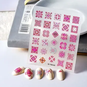 Клетчатый Узор 5D Рельефные Самоклеящиеся Украшения для дизайна ногтей Наклейки Для ногтей Аксессуары для маникюра Наклейки Для ногтей в Богемном стиле