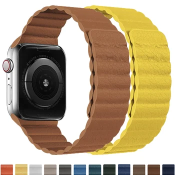 Кожаный Ремешок для Apple Watch band 7 45мм 44мм 40мм 38мм ultra 42мм 41мм Магнитная петля correa браслет iwatch series 3 4 6 se 8