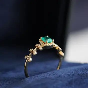 Кольцо в стиле ретро из стерлингового серебра 925 пробы, инкрустированное 14-каратным золотом с зеленым цирконом, французский роскошный дизайн, модные ювелирные изделия, подарок для женщин
