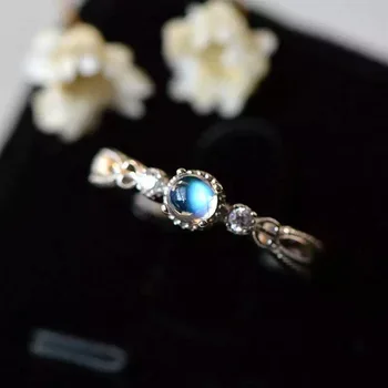 Кольцо с натуральным голубым лунным камнем, простое и изысканное, драгоценный камень хорошего качества, серебро 925 пробы