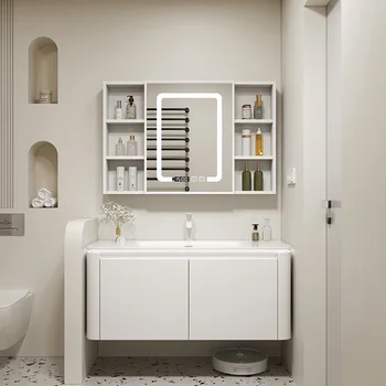 Комбинация золотых шкафов для ванной комнаты, ванная комната в кремовом стиле, керамический умывальник, шкаф для ванной комнаты, раковина, умывальник