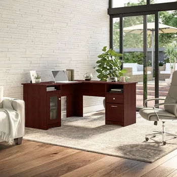 Компьютерный стол Bush Furniture Cabot L-образной формы из вишни Harvest, угловой стол с выдвижными ящиками для домашнего офиса 1